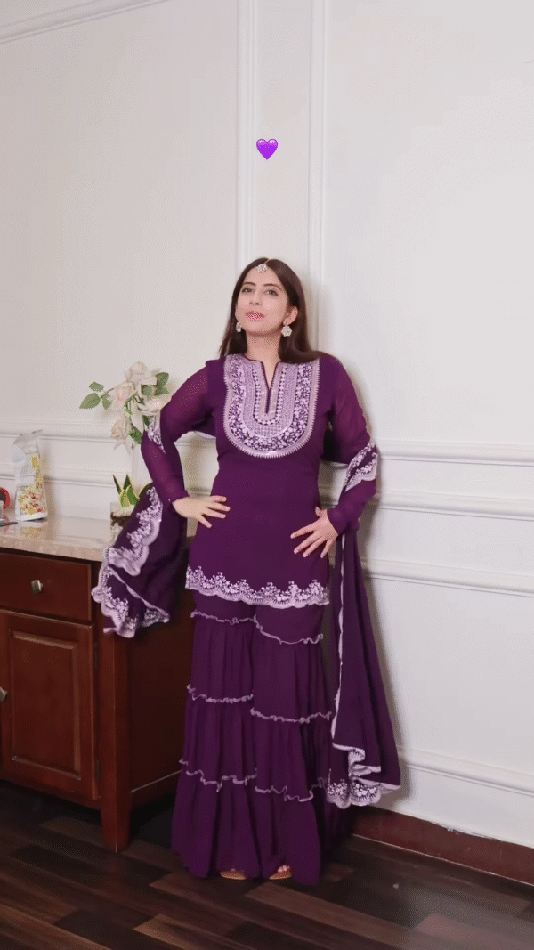 Royal Purple Embroidered Sharara Set – Timeless Elegance