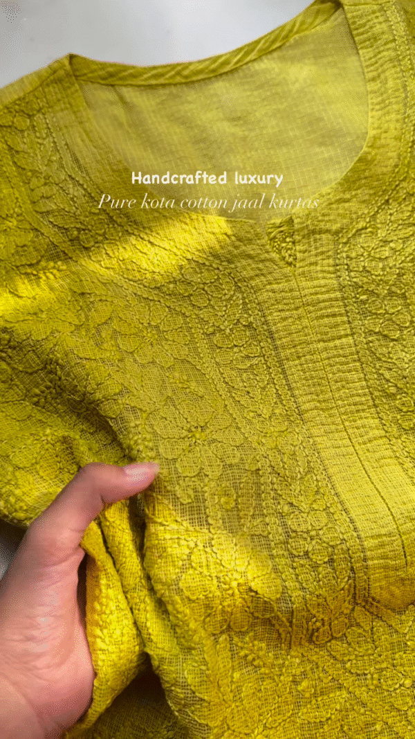 Handcrafted Kota Cotton Jaal Kurta - Image 3