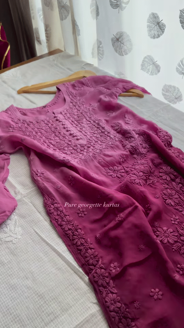Aqua Green Pure Georgette Embroidered Kurta - Image 2
