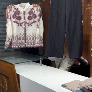 Unisex Maroon Embroidered White Shirt with Black Pants – Casual Ethnic Fusion Ensemble