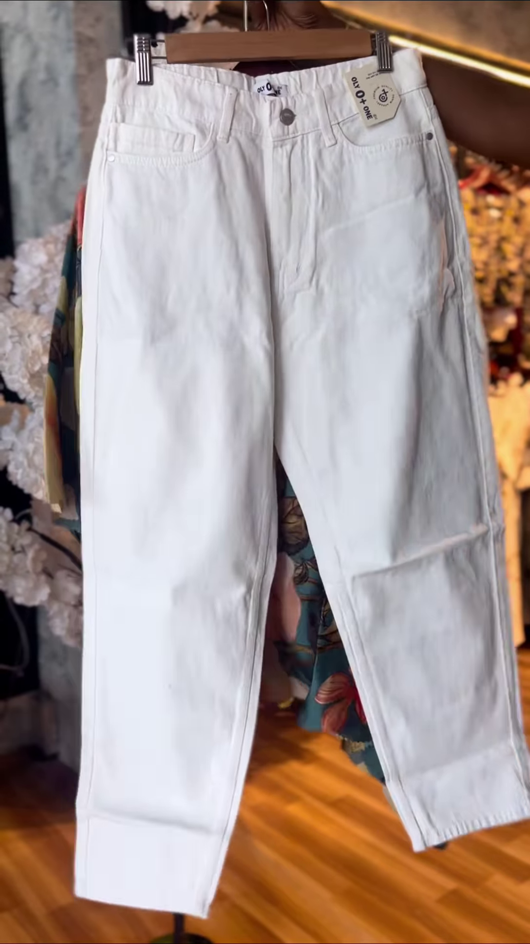 Women’s Teal Floral Tie-Neck Blouse with White Pants – Vibrant Boutique-Style Casualwear - Image 2