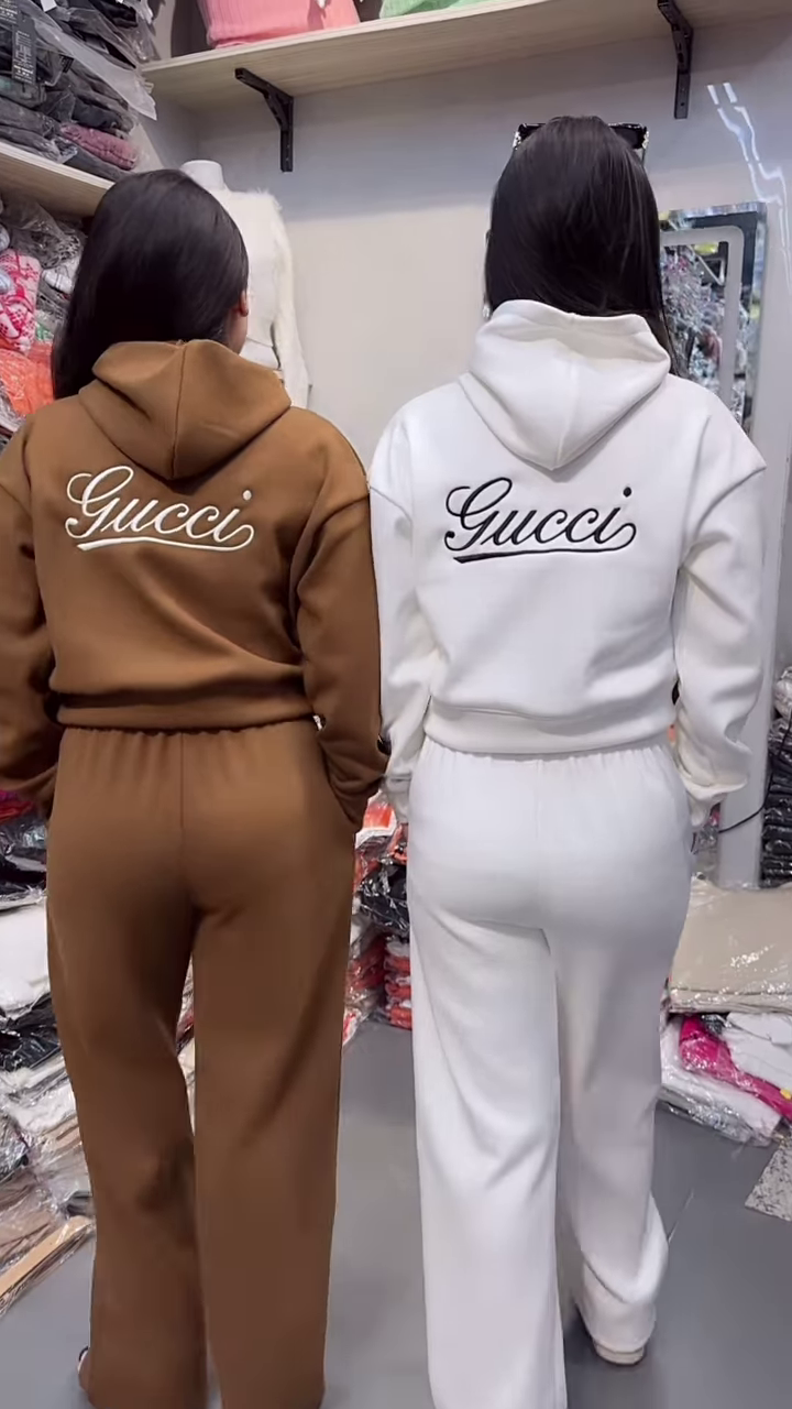 Bunny Print Hoodie & Jogger Co-ord Set – White & Brown Combo - Image 3