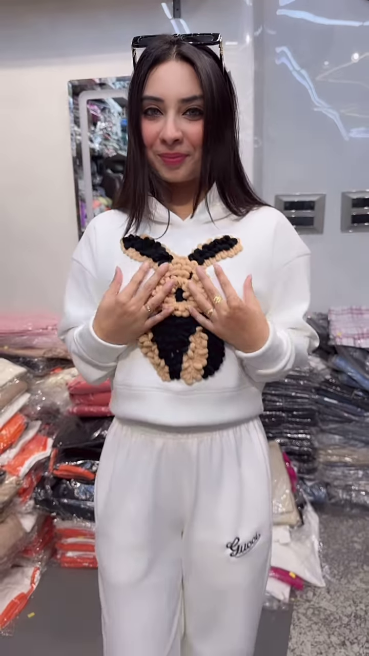 Bunny Print Hoodie & Jogger Co-ord Set – White & Brown Combo - Image 5