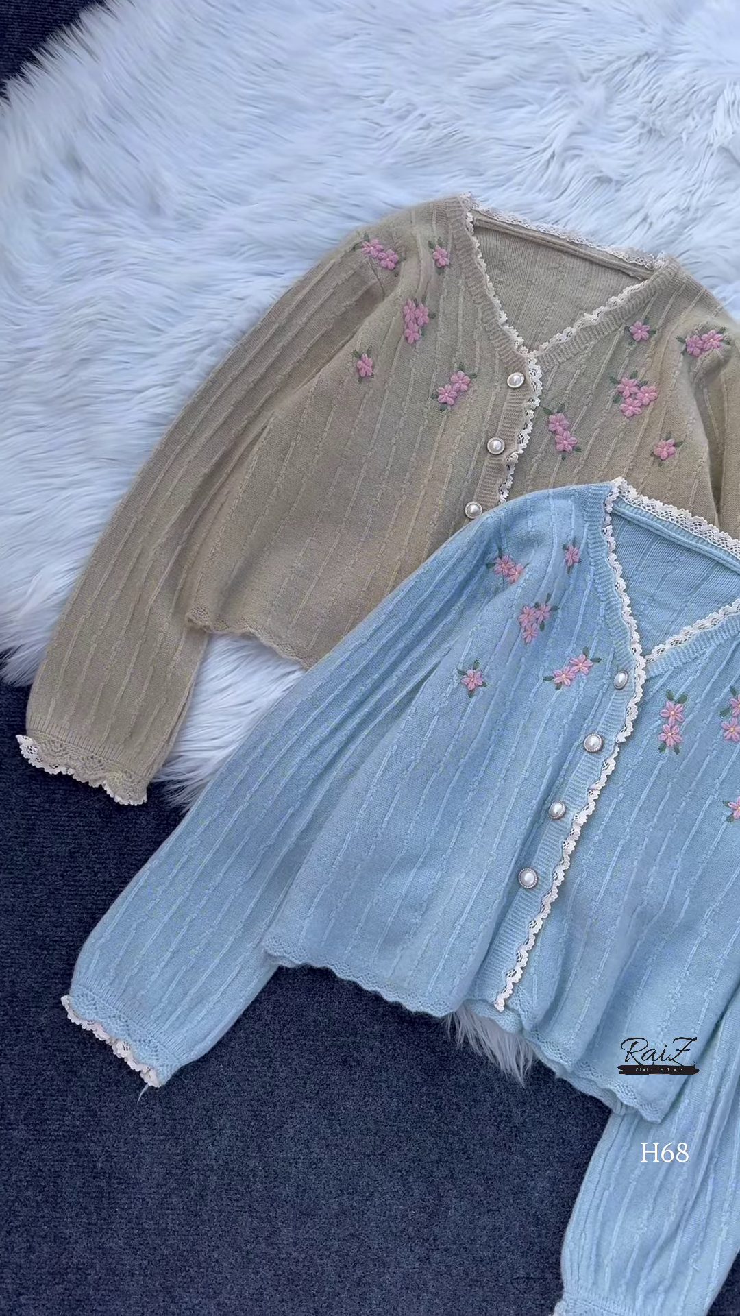 Lace-Trimmed Floral Embroidered Cardigans 🌷 Available in Pink, White & Brown - Image 2