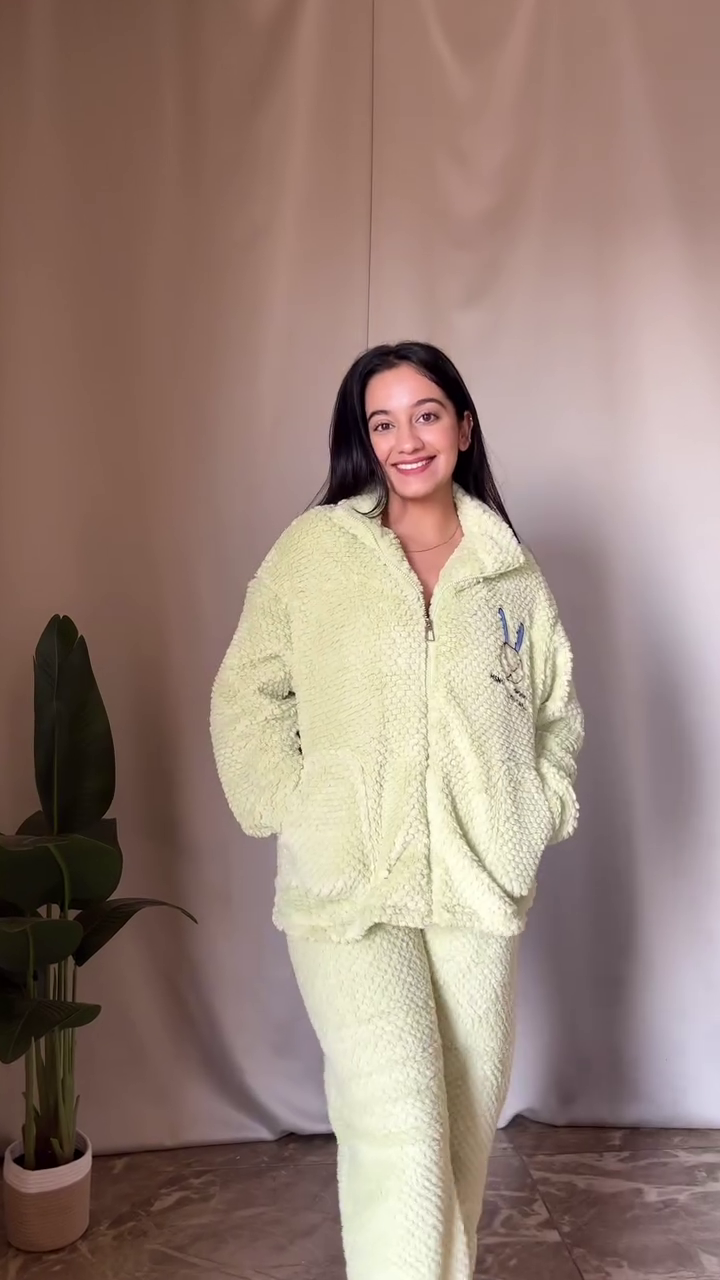 Fluffy Cartoon Co-ord Set ๐พ White Top & Blue Pants โ Ultra Cozy Loungewear - Image 4