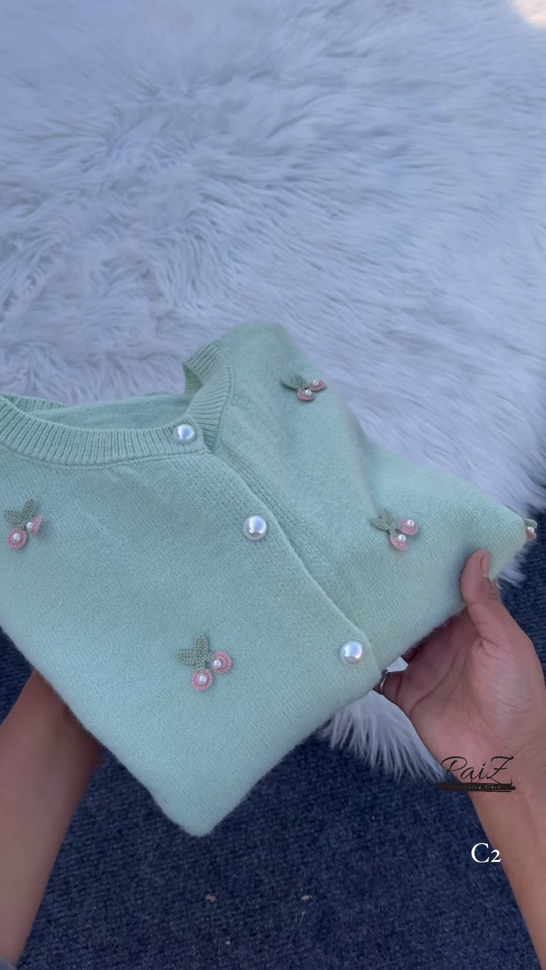 Cherry Embroidered Knit Cardigans 🍒🧶 With Pearl Buttons – Beige, Mint, Red & White Variants - Image 10