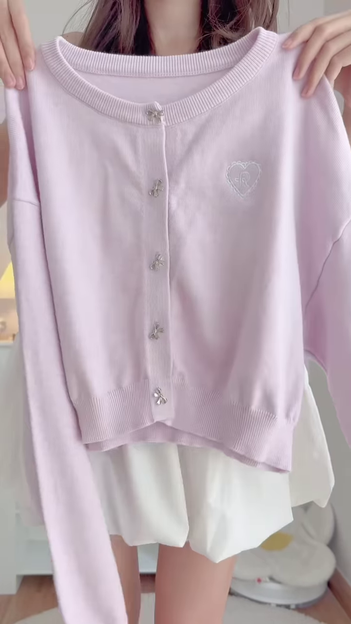 Pastel Knitwear Collection π§Άπ With Bow Buttons, Zip Charm & Ribbed Texture β Purple, Blue & Pink Variants - Image 3