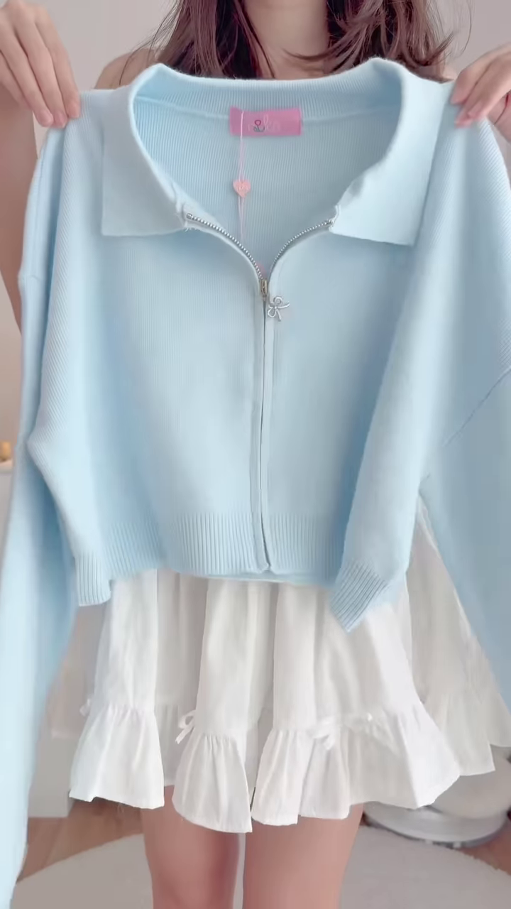 Pastel Knitwear Collection π§Άπ With Bow Buttons, Zip Charm & Ribbed Texture β Purple, Blue & Pink Variants - Image 4