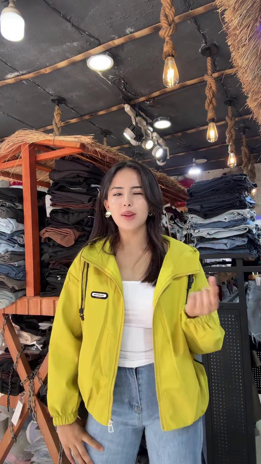 Women's Casual Zip-Up Jackets 🧥✨ – Yellow, White & Maroon Variants Styled in Rustic Store Setting