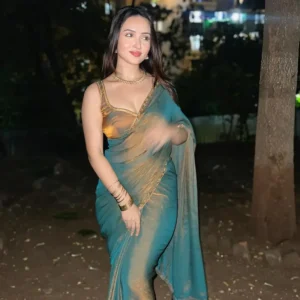 Aurelia Teal Silk Saree with Golden Zari Border