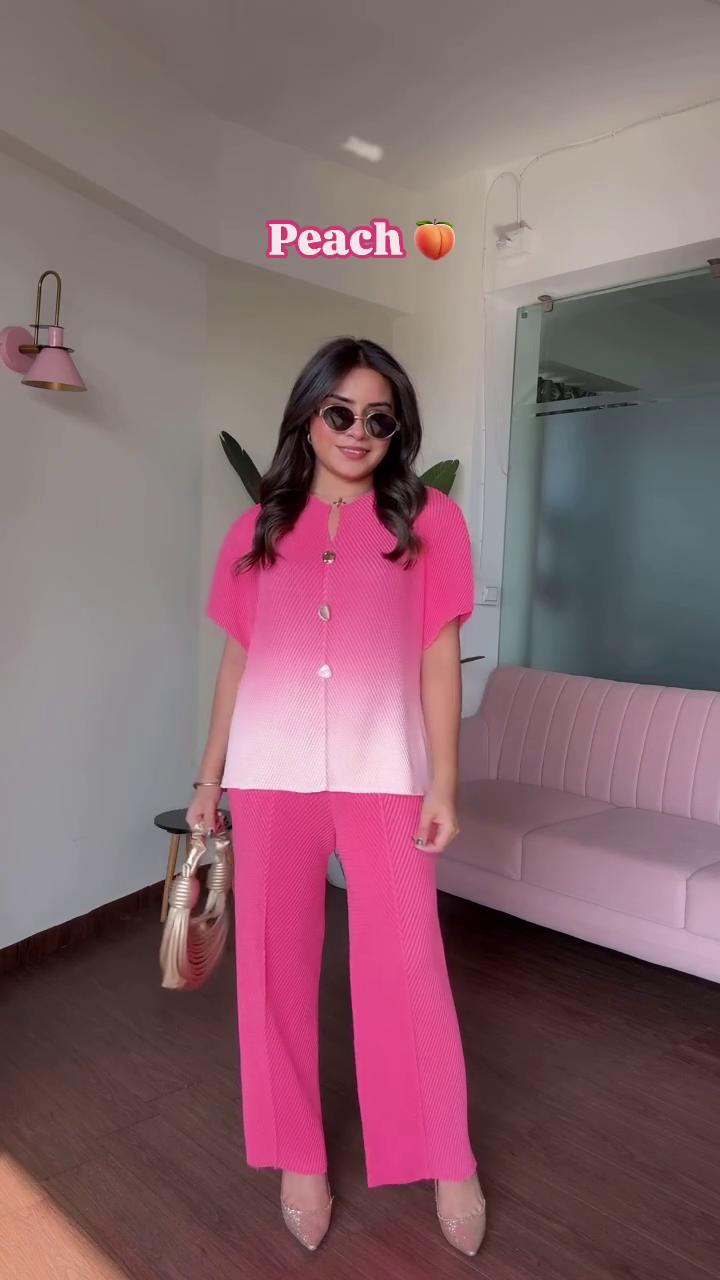 Hot Pink Ombre Button-Down & Statement Pant Set - Image 4