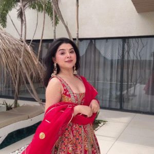 Red Multicolor Printed Anarkali Gown with Dupatta