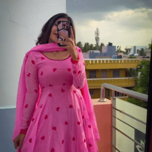 Lavender Heart Motif Anarkali with Dupatta