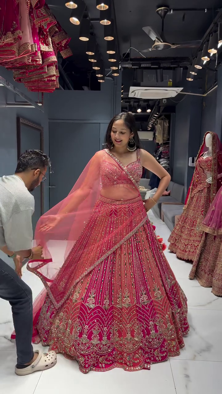 Radiant Pink Embellished Bridal Lehenga Set - Image 3