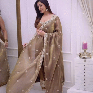 Golden Brown Embroidered Ethnic Suit with Dupatta