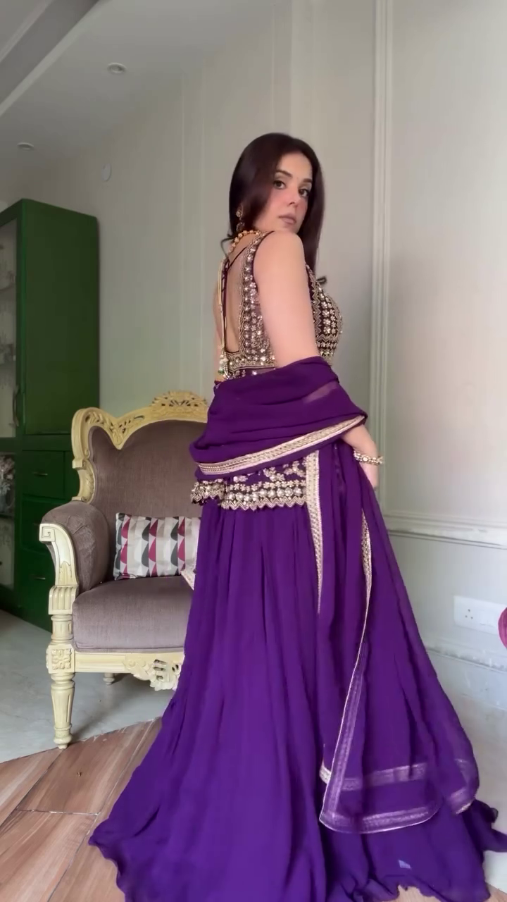 Royal Purple Embellished Lehenga with Statement Blouse - Image 2