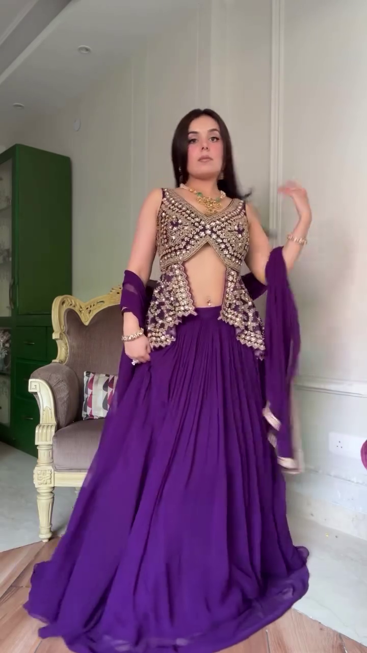 Royal Purple Embellished Lehenga with Statement Blouse