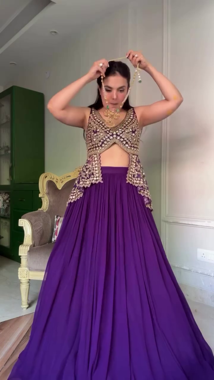 Royal Purple Embellished Lehenga with Statement Blouse - Image 4
