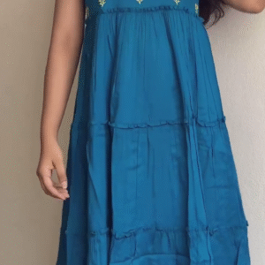 Teal Blue Embroidered Sleeveless Midi Dress