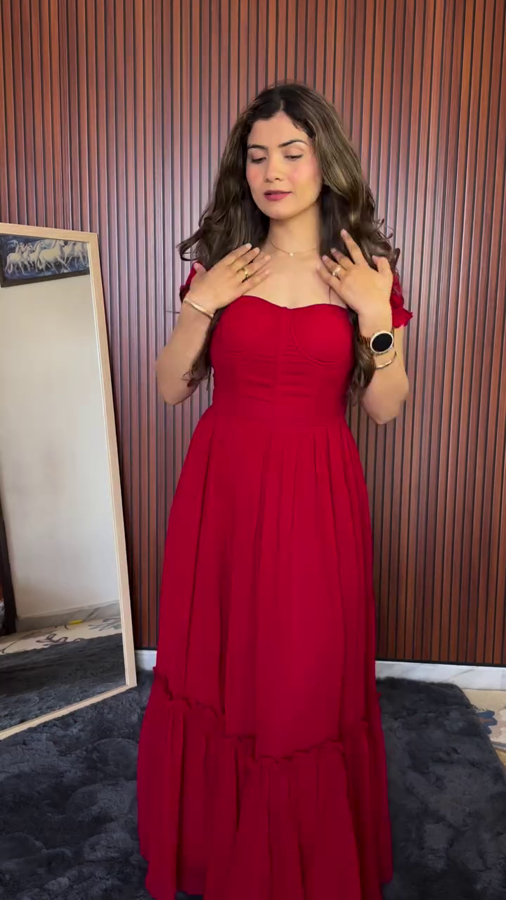 Crimson Charm Off-Shoulder Gown