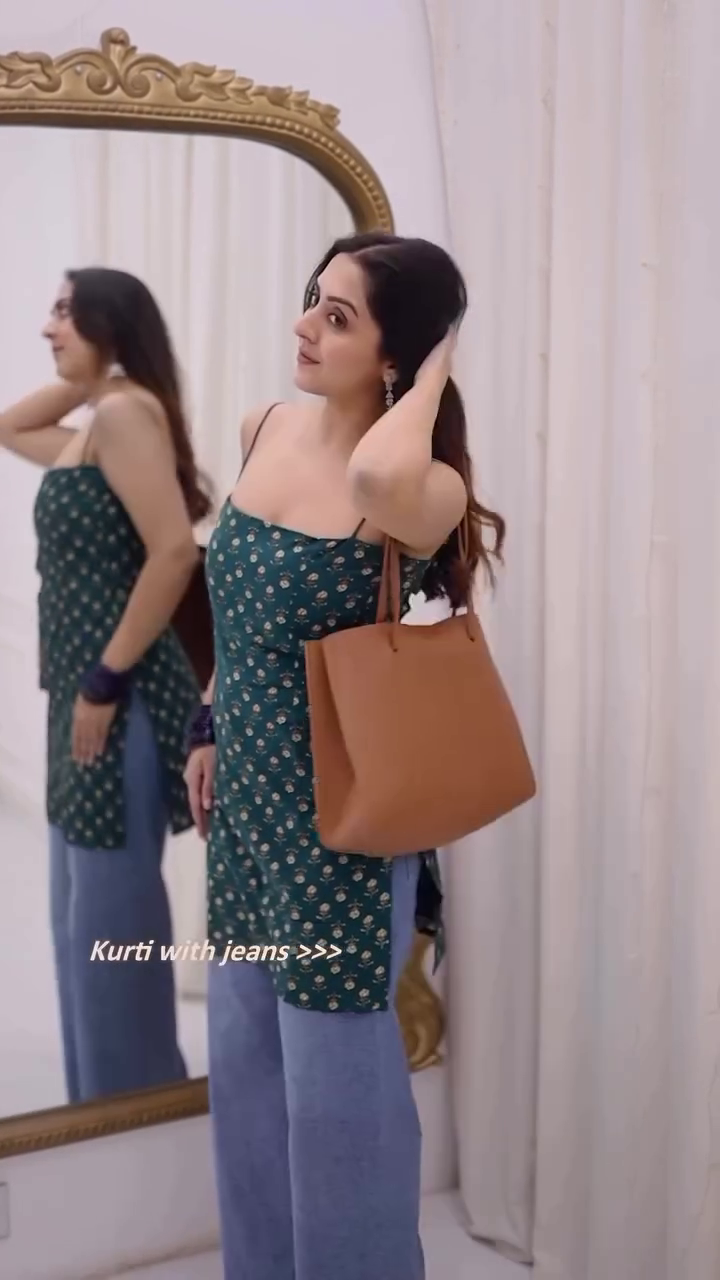 Navy Blue Printed Kurti with Jeans - Image 3