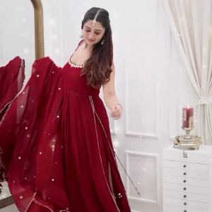 Wine Red Anarkali with Dupatta