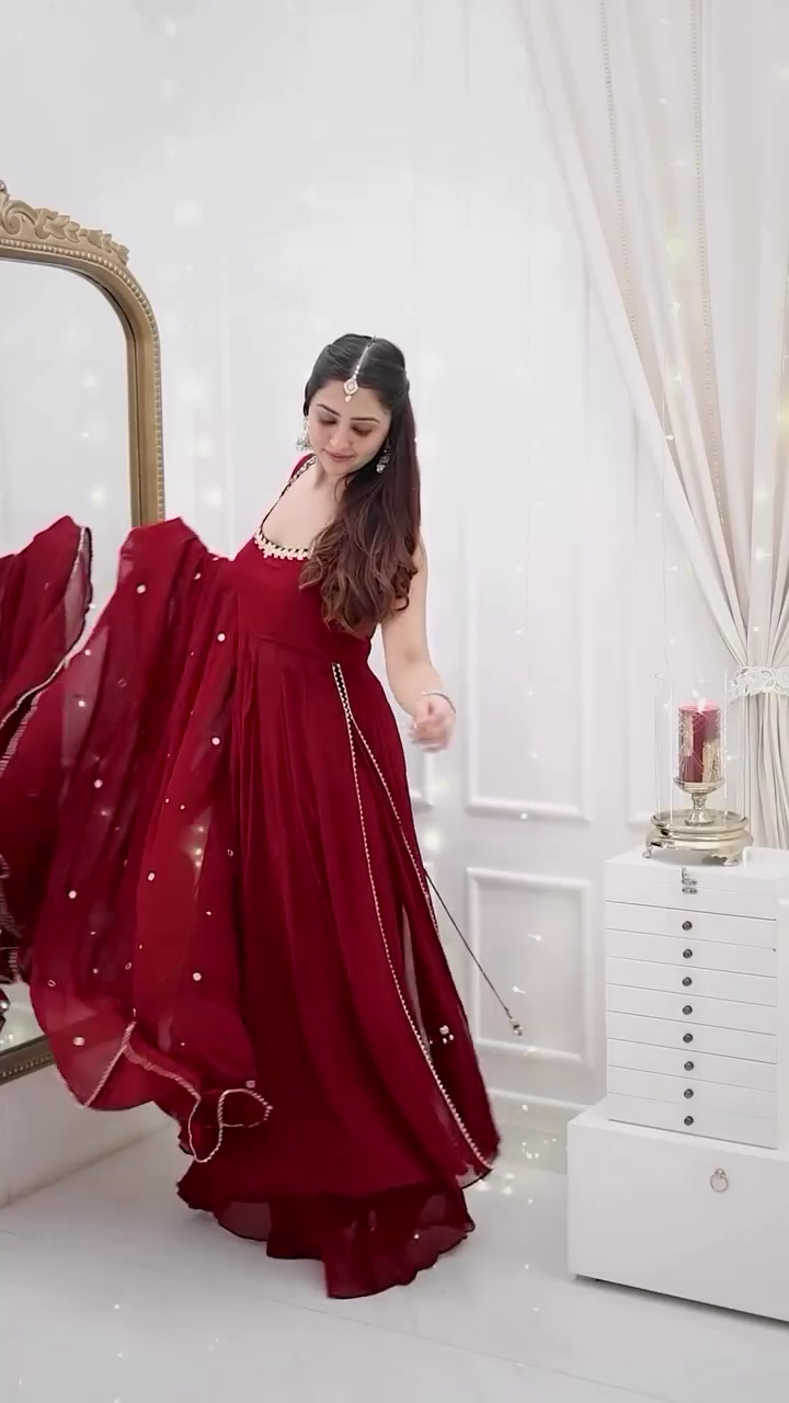Wine Red Anarkali with Dupatta