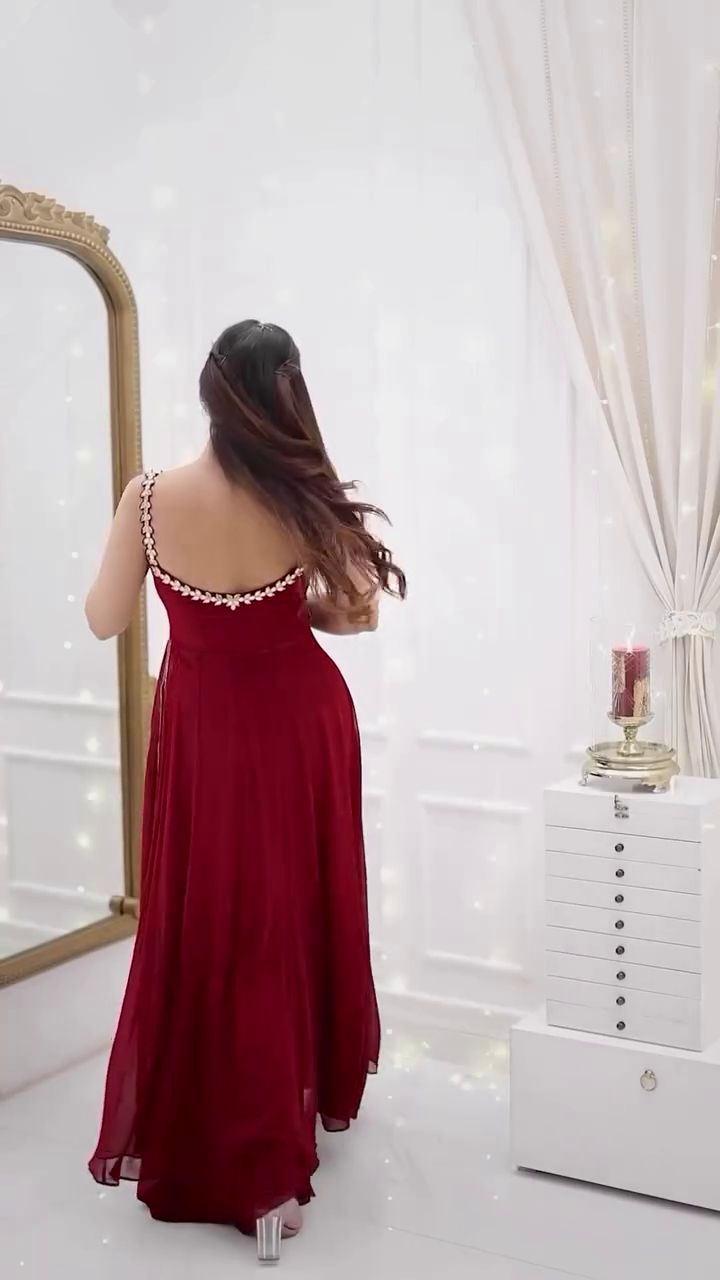 Wine Red Anarkali with Dupatta - Image 2