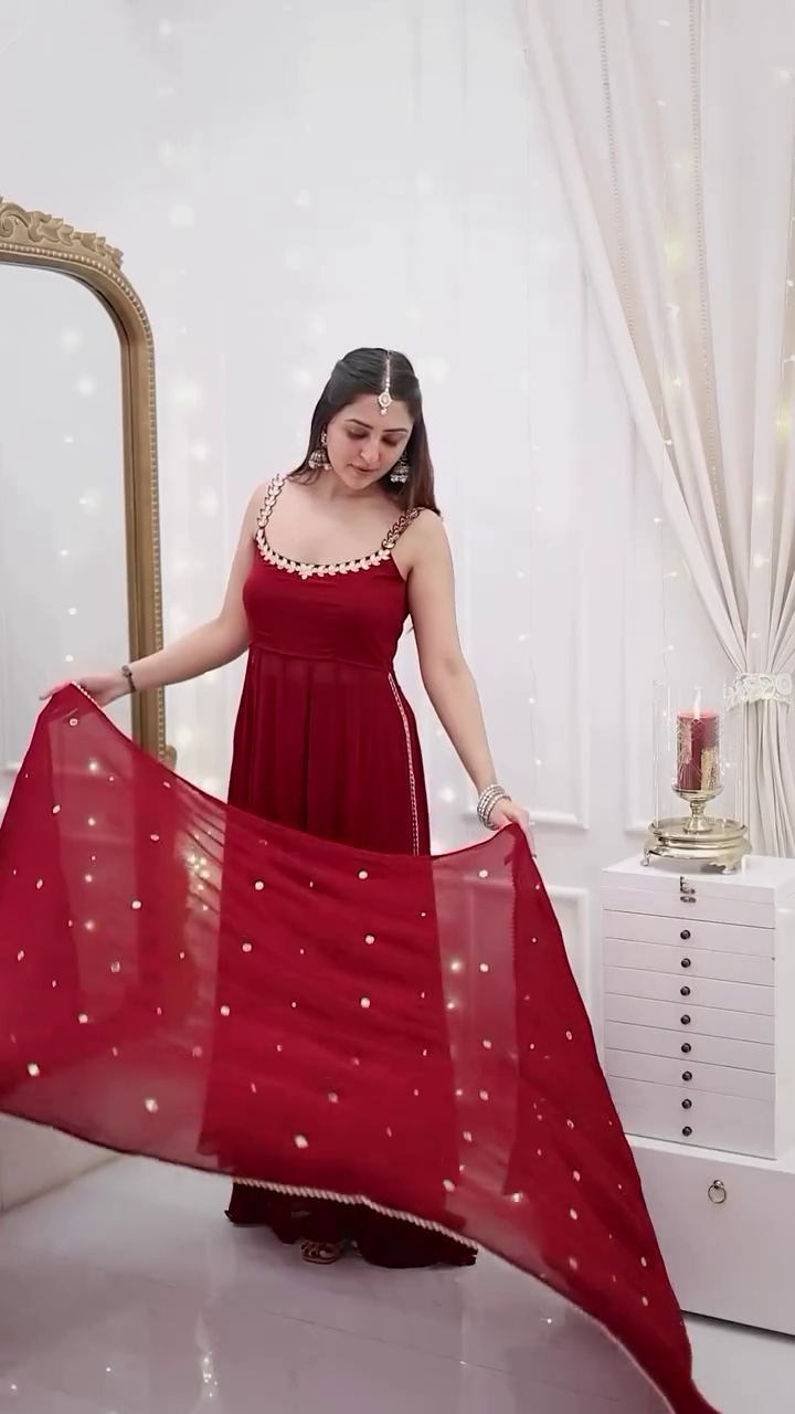 Wine Red Anarkali with Dupatta - Image 3