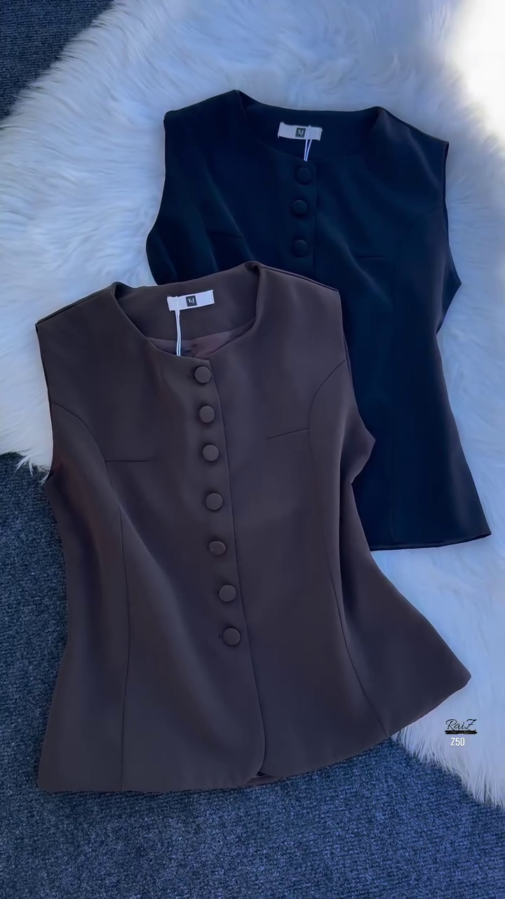 Classic Sleeveless Button-Down Tops – Set of 4 Colors - Image 3