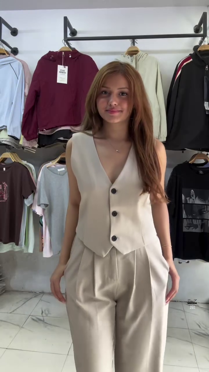 Beige Sleeveless Vest & Trousers Co-ord Set - Image 2