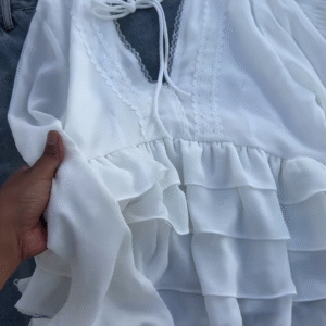 Women’s Layered Ruffle Blouse with Deep V-Neck (Available in Black & White)