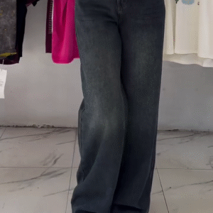 Women’s High-Waisted Wide-Leg Jeans – Vintage Black Wash