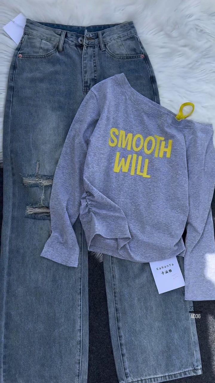 Women’s Long Sleeve Casual Graphic Top – “Smooth Will”