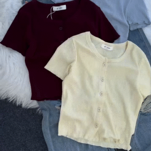 Women’s Short-Sleeve Button-Down Knit Cardigan Top