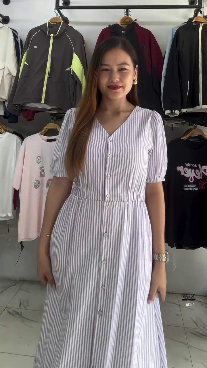 White & Blue Striped Button-Down Midi Dress - Image 4