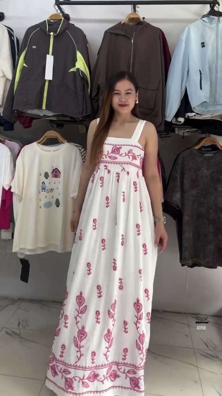 Beige Floral Embroidered Maxi Dress