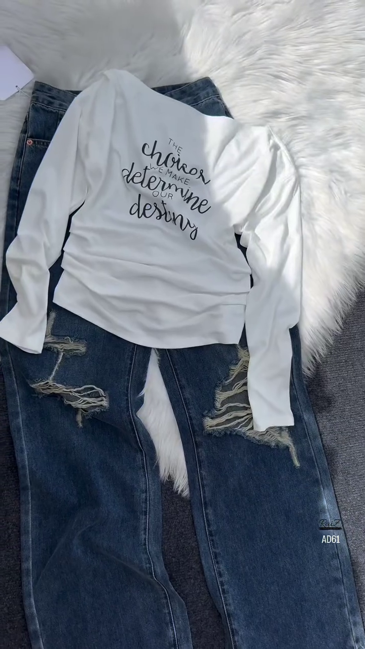 Inspirational Slogan Long-Sleeve Tee