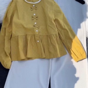 Mustard Bow-Detail Peplum Blouse