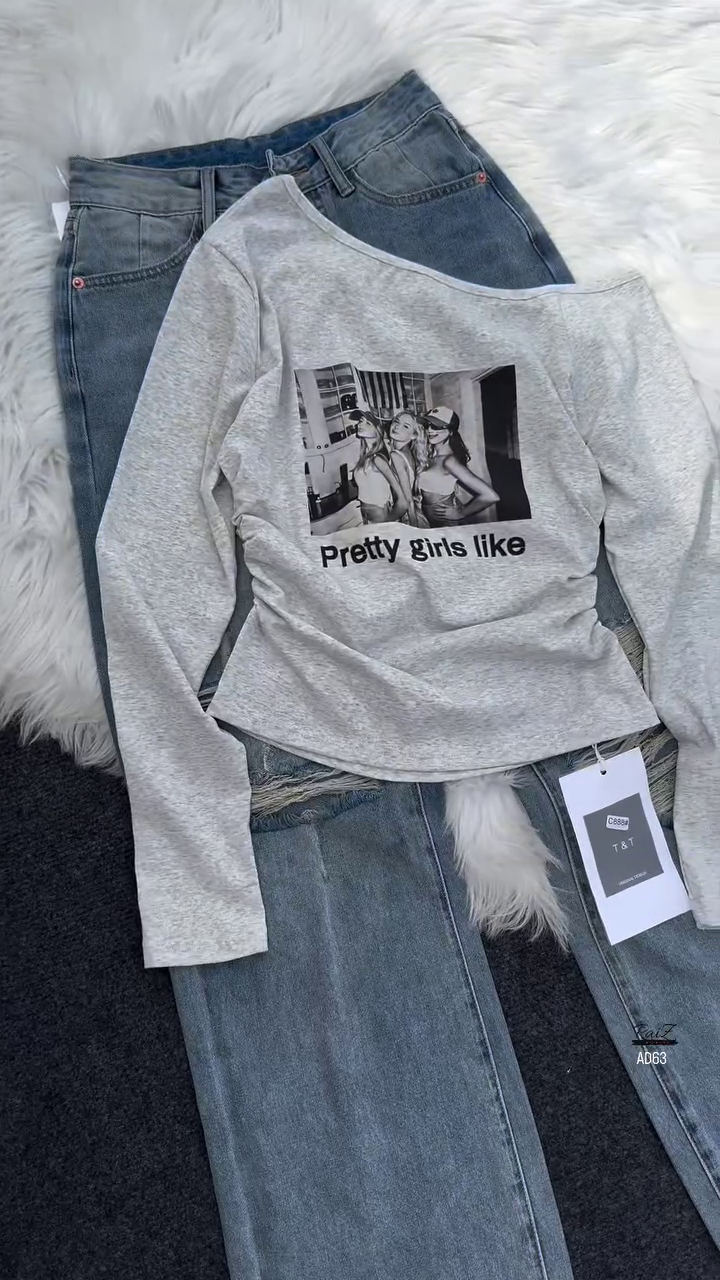 Grey Graphic Long Sleeve Tee