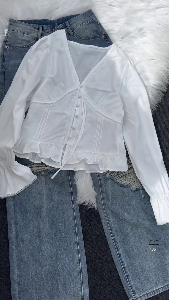 Lace Trim V-Neck Blouse - Image 5