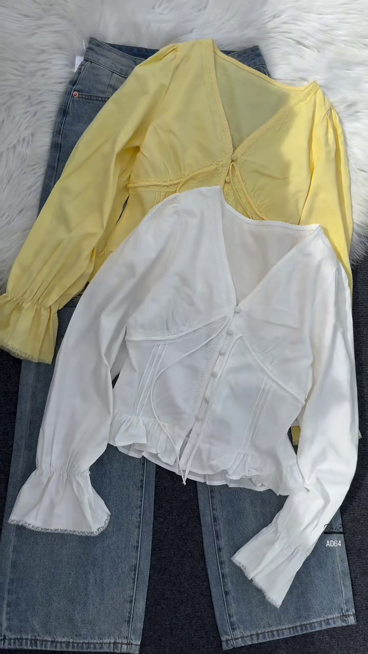 Lace Trim V-Neck Blouse - Image 3