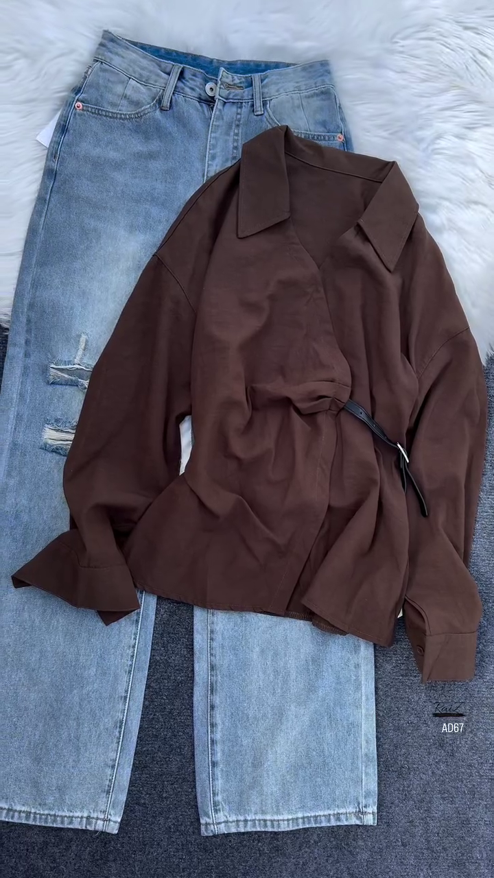 White Collared Wrap Blouse with Belt Detail