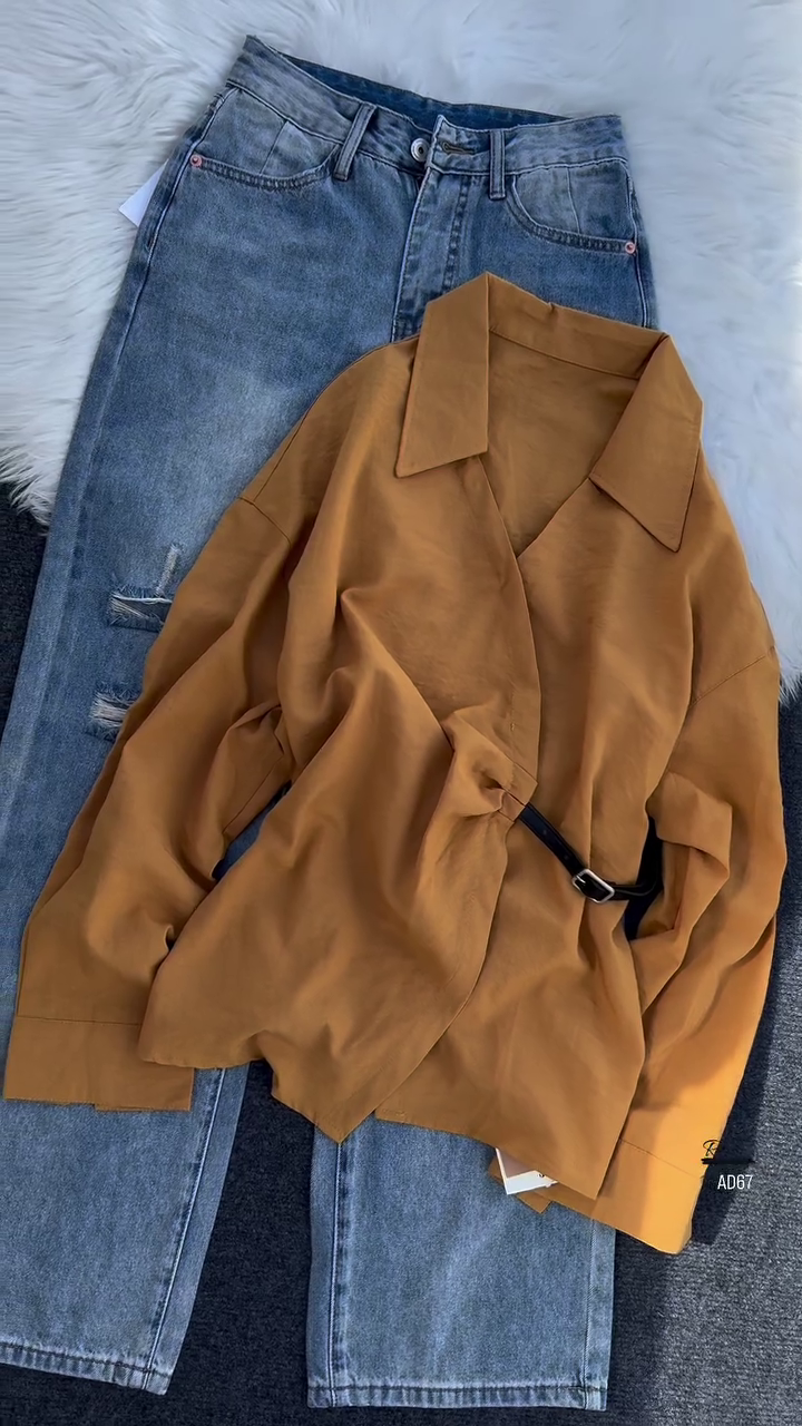 White Collared Wrap Blouse with Belt Detail - Image 2