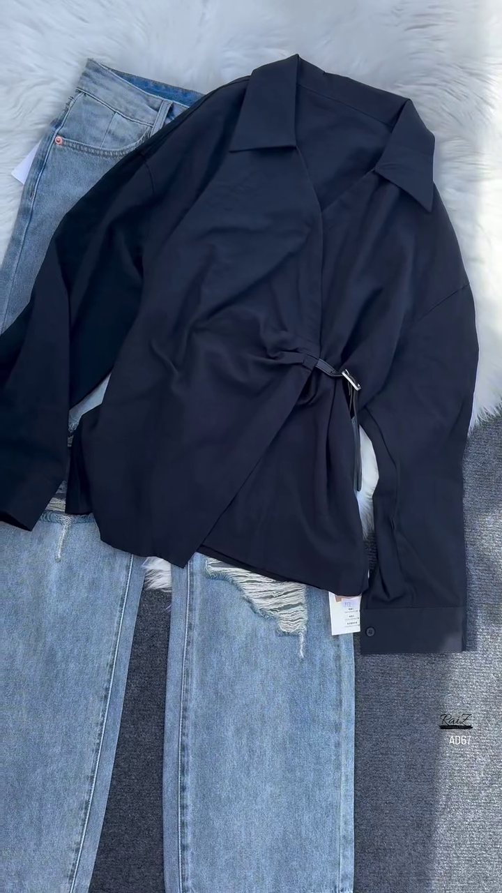 White Collared Wrap Blouse with Belt Detail - Image 3