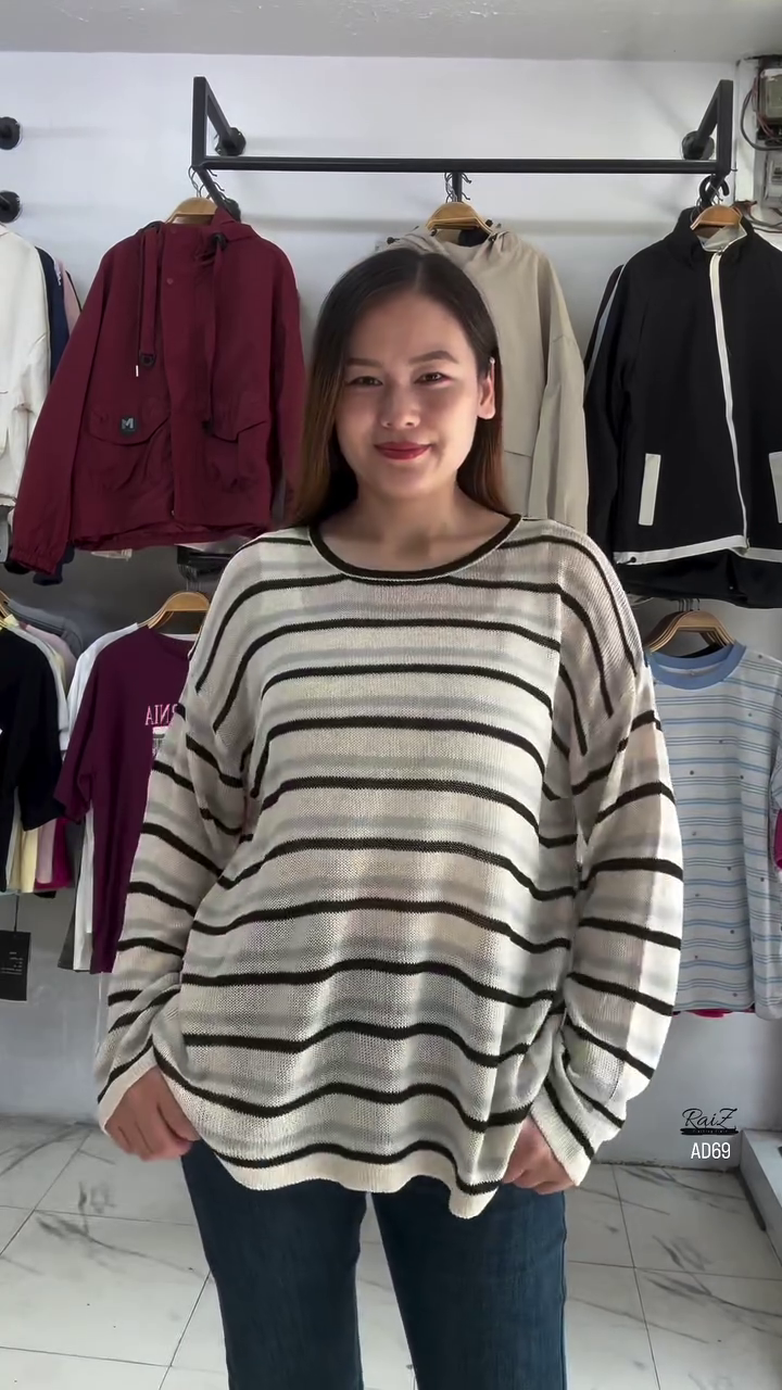 Beige and Brown Striped Knit Pullover