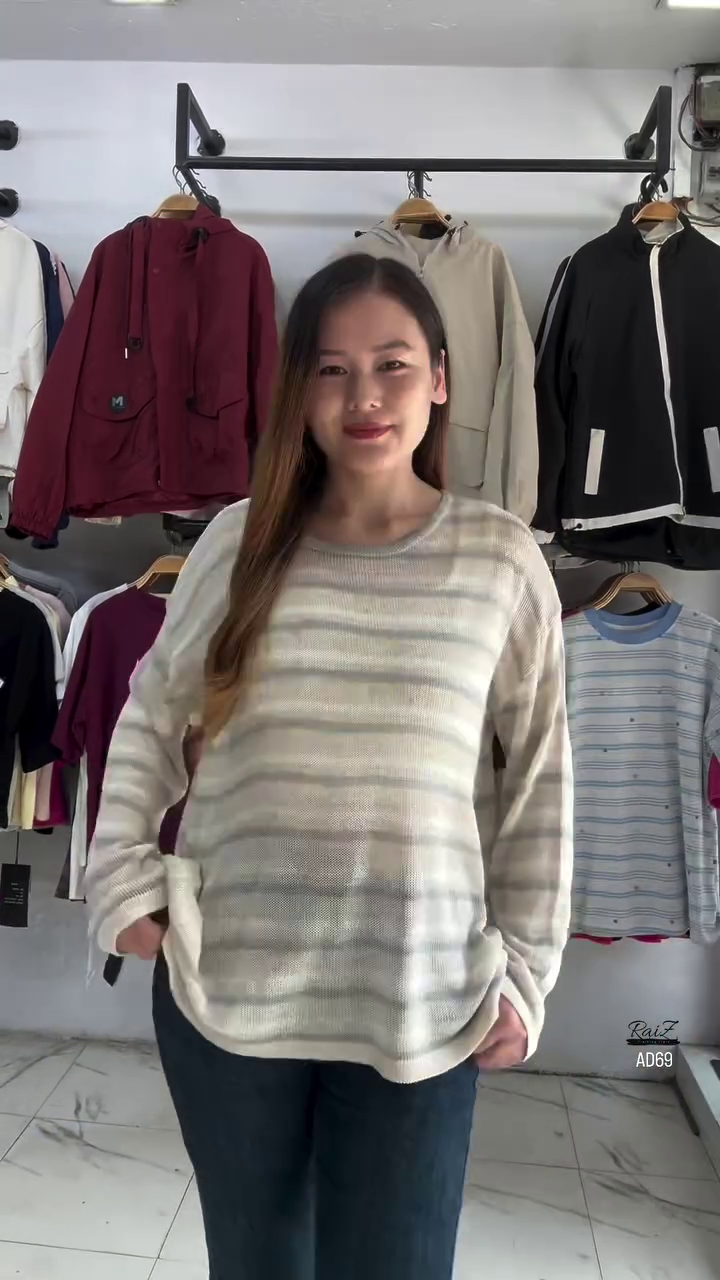 Beige and Brown Striped Knit Pullover - Image 3