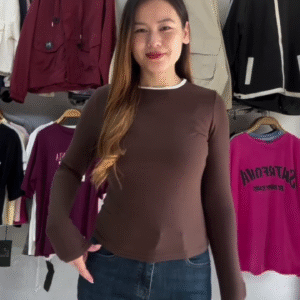 Classic Brown Long Sleeve Fitted Top