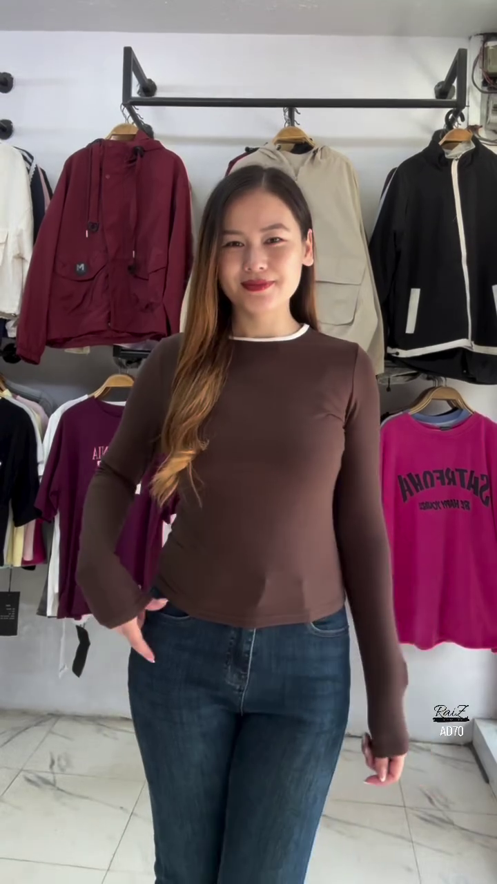 Classic Brown Long Sleeve Fitted Top