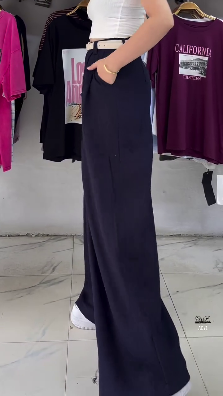 Navy Blue High-Waist Wide-Leg Pants - Image 2
